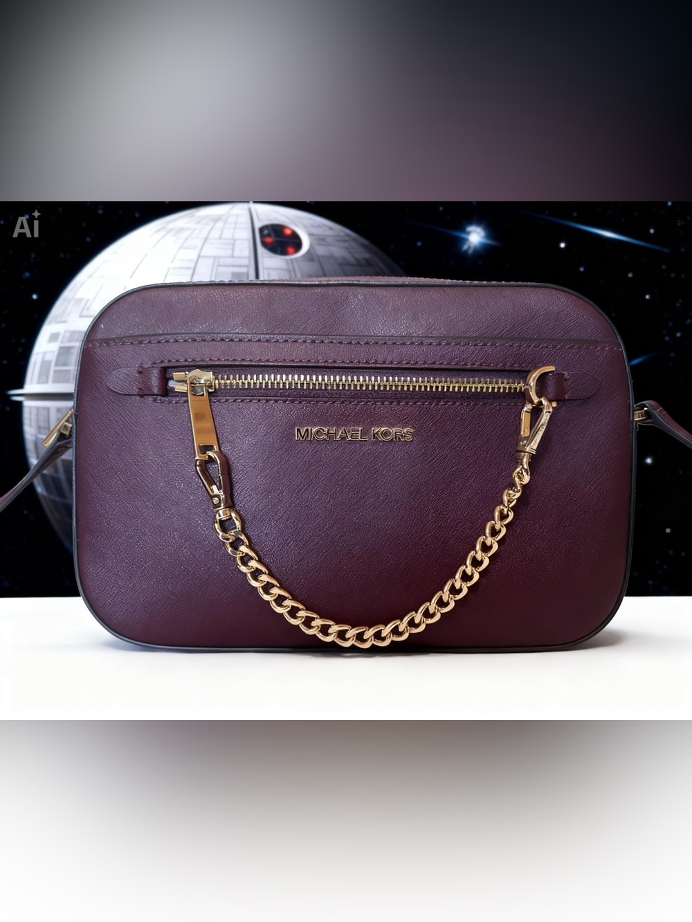 Michael Kors Crossbody Bag in Burgundy with Gold Hardware